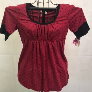 Self Esteem Red and Black Polka Dot Top